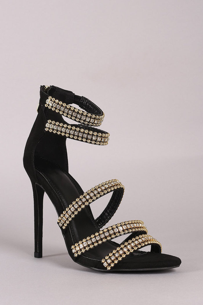 Rhinestone Beaded Accent Strappy Stiletto Heel [Home Decor]- Olde Church Emporium