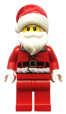 Santa - Red Fur Lined Jacket with Button, Red Legs, Light Bluish Gray and White Bushy Eyebrows
