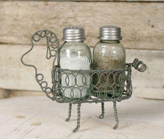 Sheep Salt and Pepper Caddy - Glass shaker bottles embossed - Olde Church Emporium