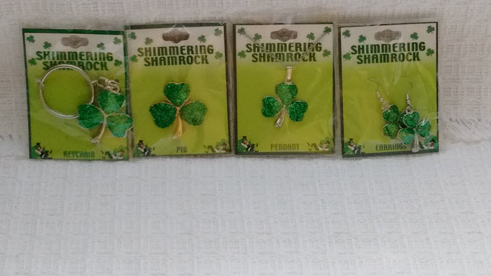 Shimmering Shamrock Novelties - Pin, Pendant, Earrings, Keychain - Olde Church Emporium