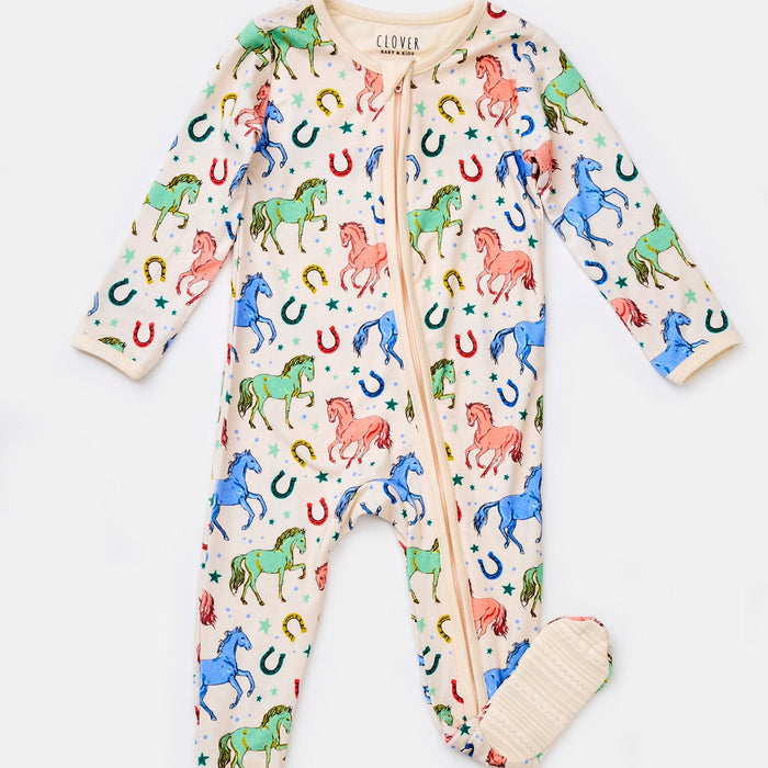 Soft & Stretchy Zipper Footie - Horses