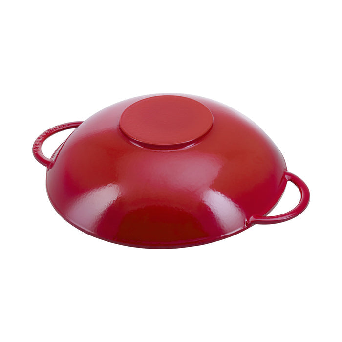 STAUB Specialities 37 cm / 14.5 inch Cast Iron Wok With Glass Lid, Cherry