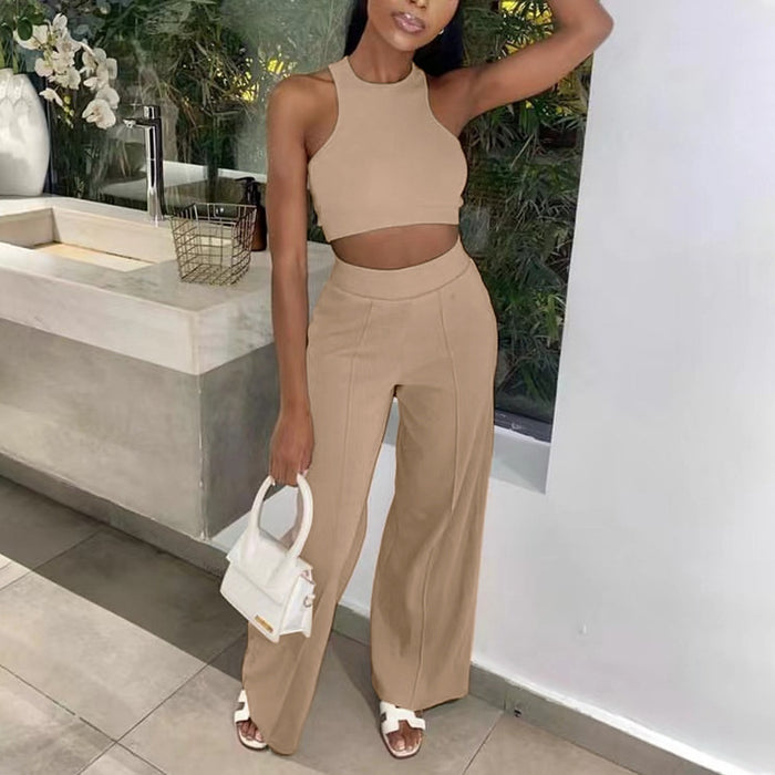 Summer Pants Suit Solid Color Office Sleeveless Vest Pants Casual Two Piece Suit Women
