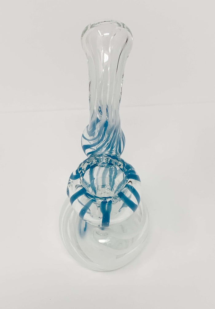 Teal and White Swirl Bubbler Glass Hand Pipe