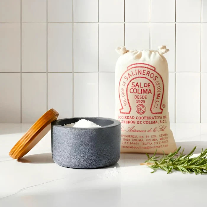 Verve Culture Concrete Salt Cellar with Wooden Lid