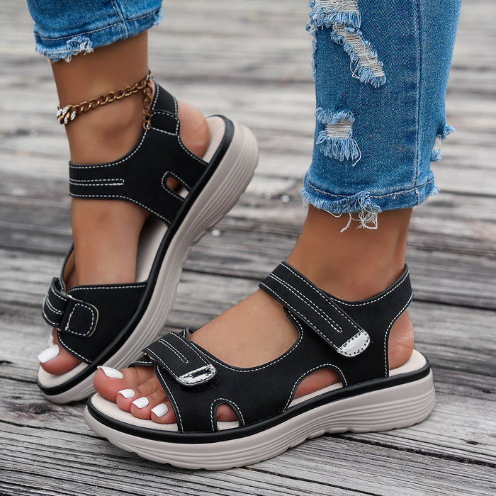Wedge Sandals - Open Toe & Breathable Upper with Ankle Strap