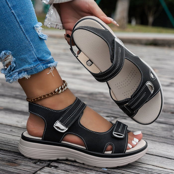 Wedge Sandals - Open Toe & Breathable Upper with Ankle Strap