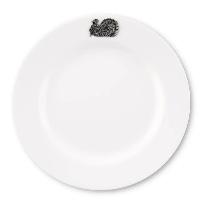 White Melamine 10" Plates w/ Pewter Turkey - Your Western Decor