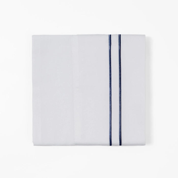 White Sheet Set With Navy Stripe Embroidery